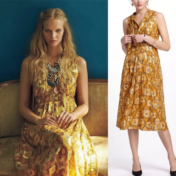 ANTHROPOLOGIE HD IN PARIS Goldspun Paisley Sleeveless Silk Dress - 2 - Picture 1 of 16